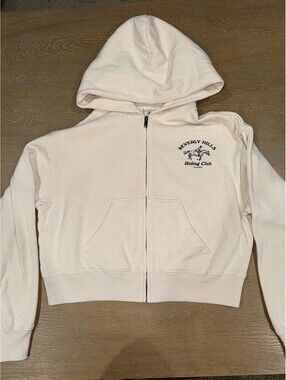 Sporty & Rich BH Riding Club Soft Cropped Zip Hoodie SIZE XS Cream